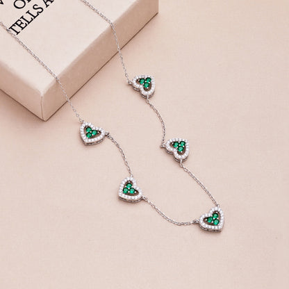 [Luck&Love]Sparkling Five Heart Necklace