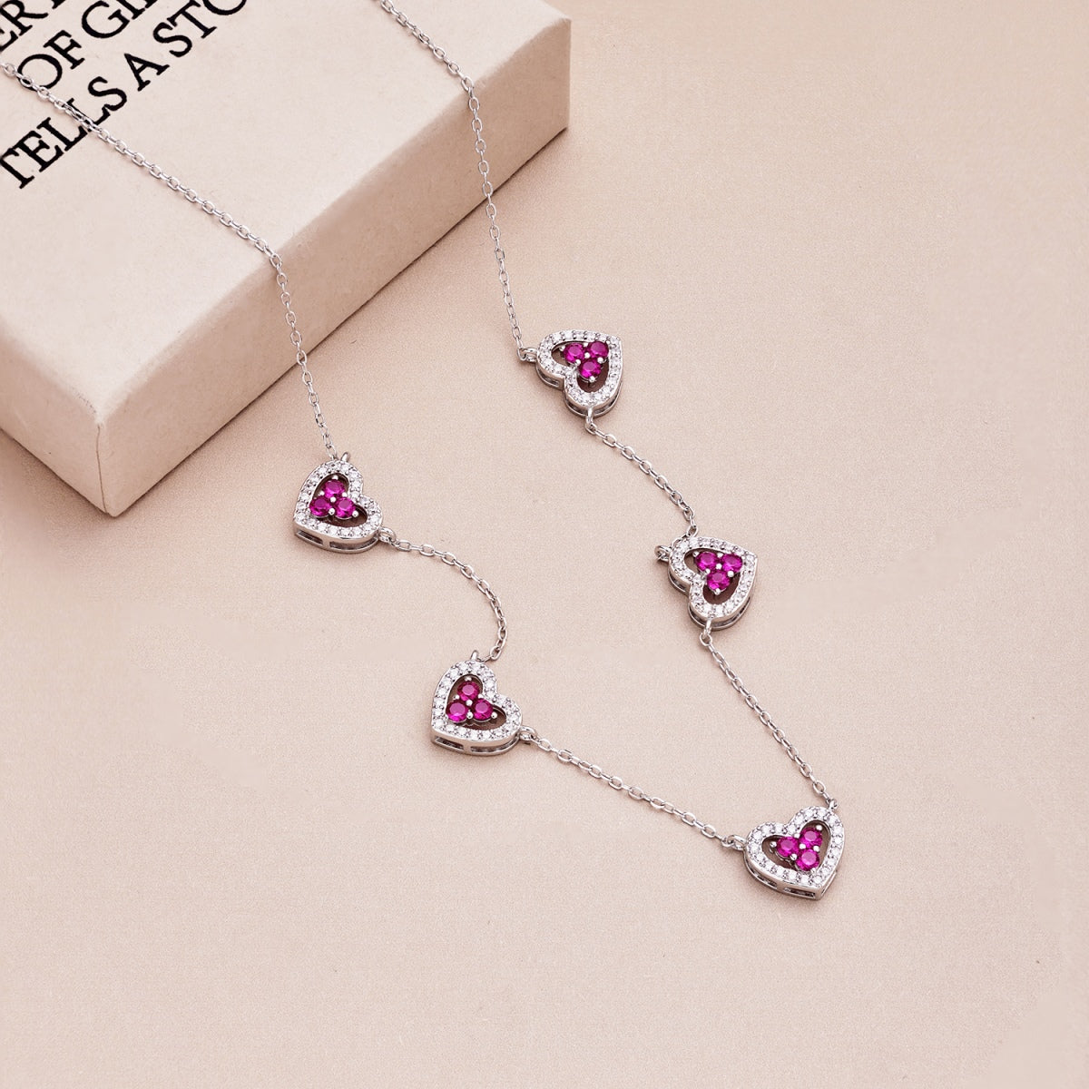 [Luck&Love]Sparkling Five Heart Necklace