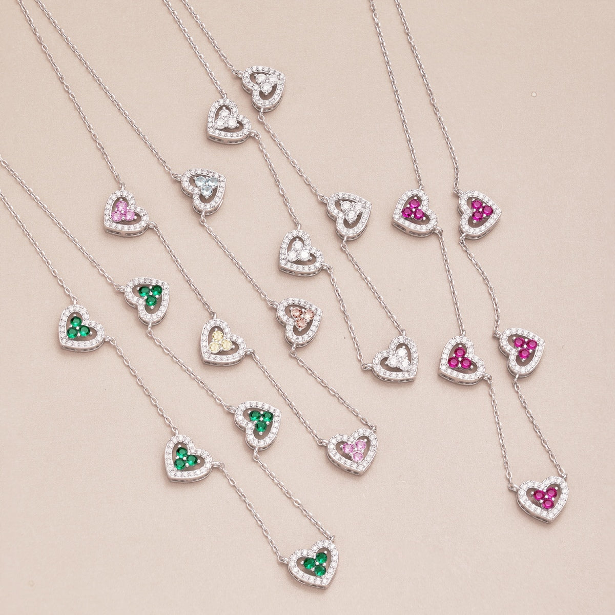 [Luck&Love]Sparkling Five Heart Necklace