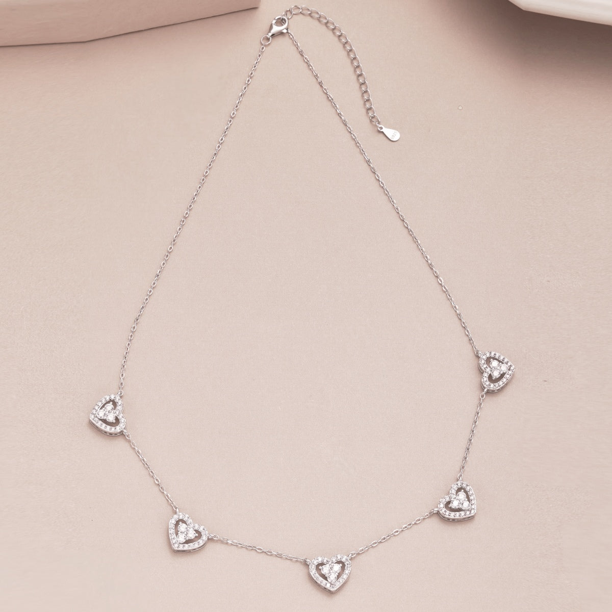 [Luck&Love]Sparkling Five Heart Necklace