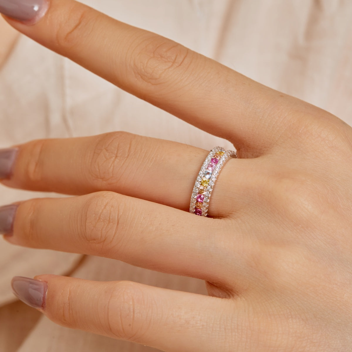 [Luck&Love]Delicate Colorful Round Cut Daily Ring