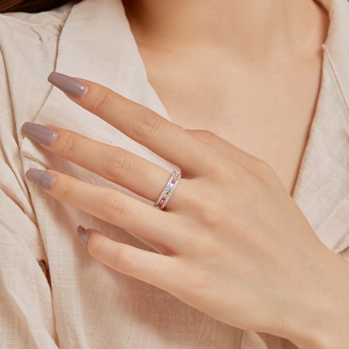 [Luck&Love]Delicate Colorful Round Cut Daily Ring