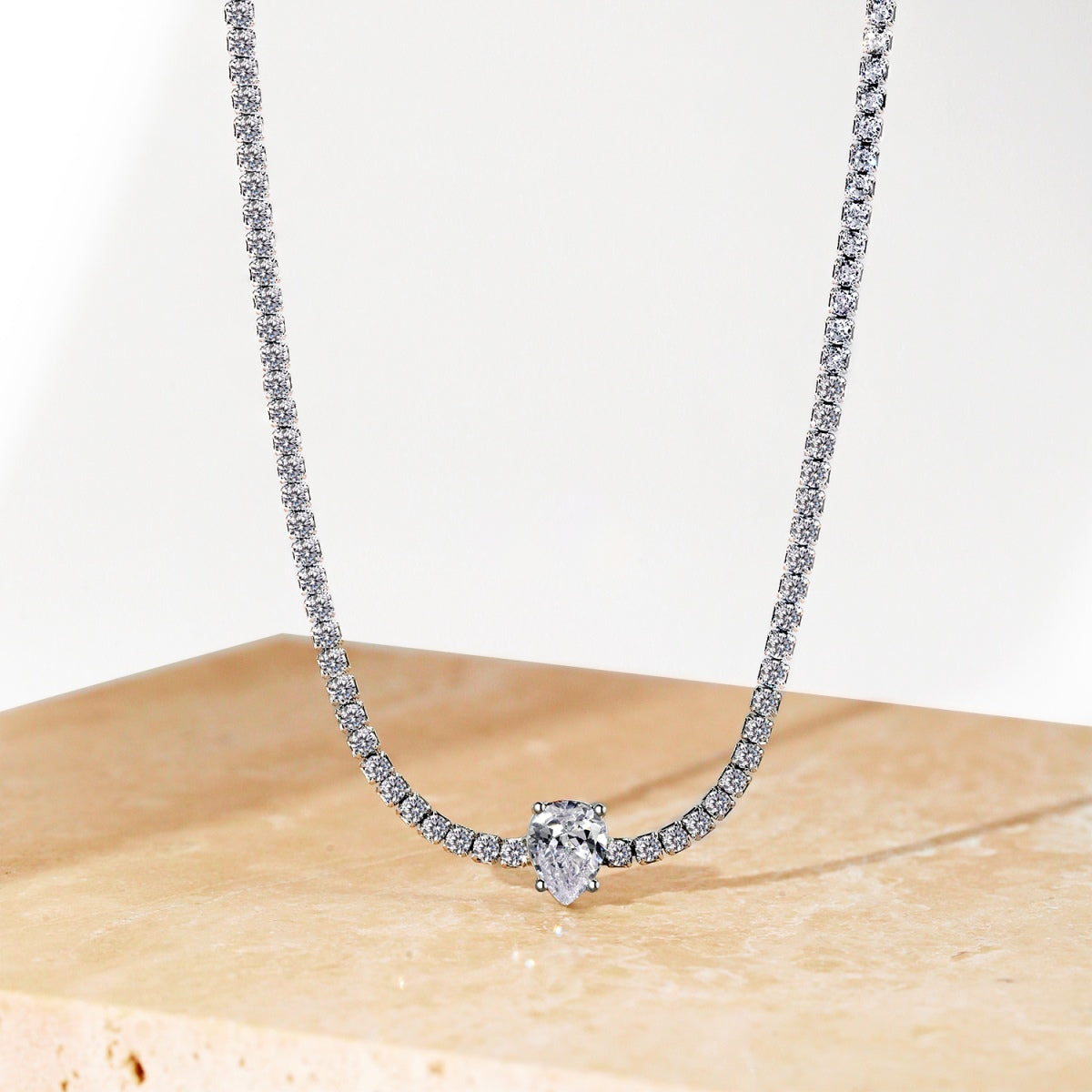 [Luck&Love]1.0 carat Unique Pear Cut Tennis Necklace