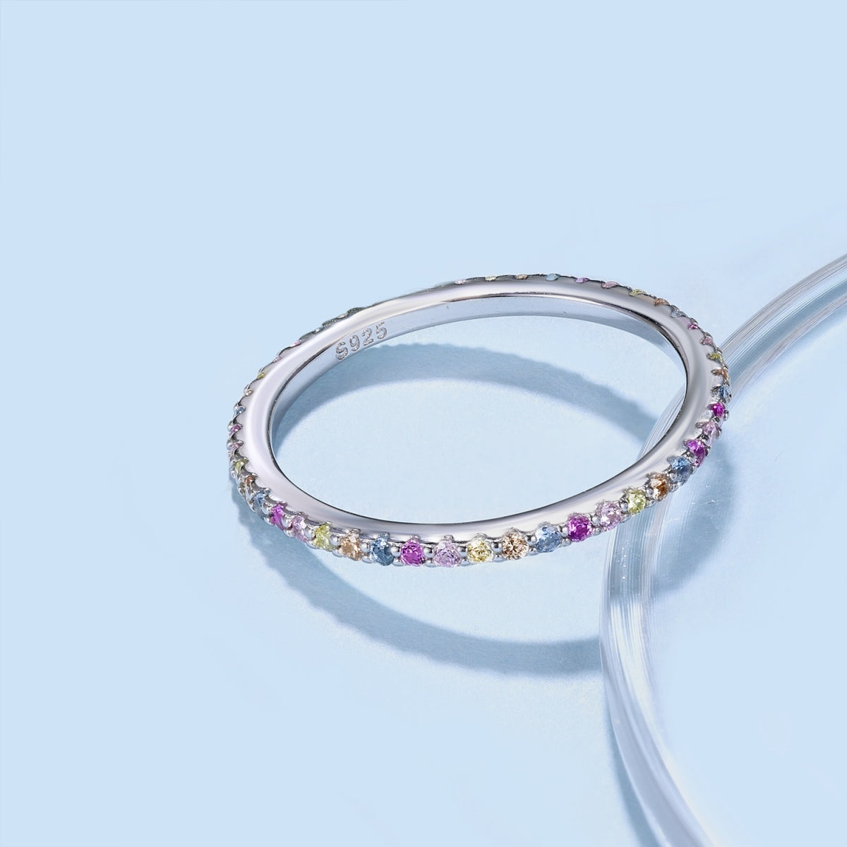 [Luck&Love]Ornate Colorful Round Cut Tennis Ring