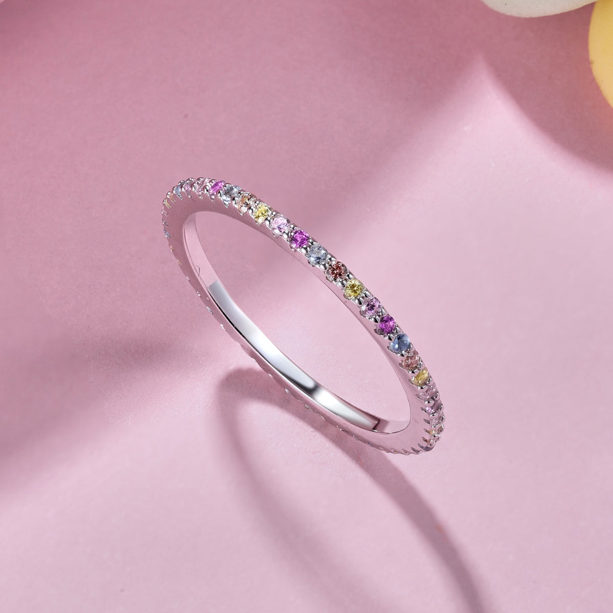 [Luck&Love]Ornate Colorful Round Cut Tennis Ring