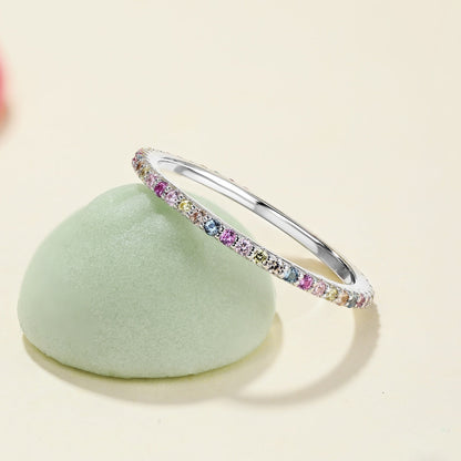 [Luck&Love]Ornate Colorful Round Cut Tennis Ring