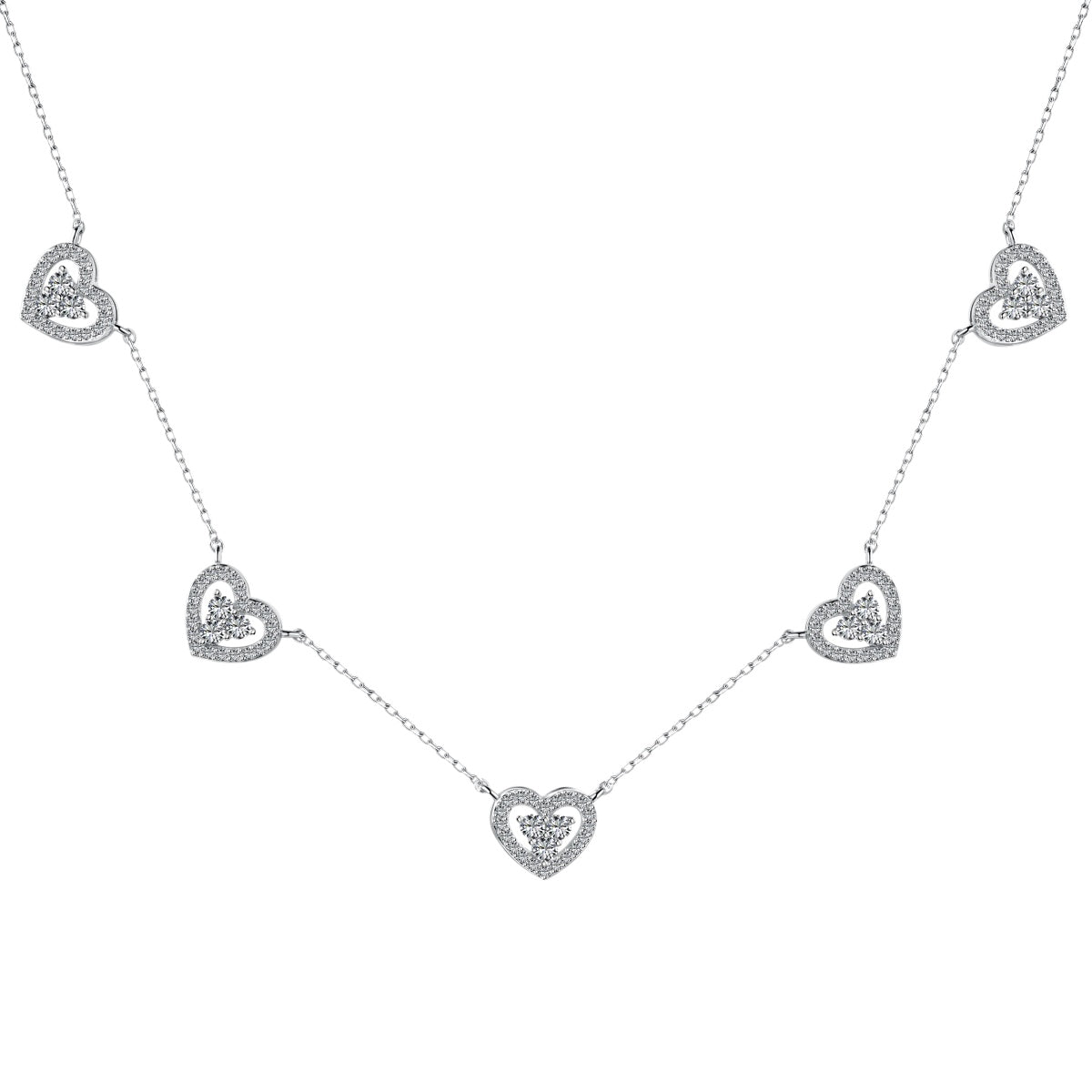 [Luck&Love]Sparkling Five Heart Necklace