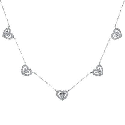 [Luck&Love]Sparkling Five Heart Necklace