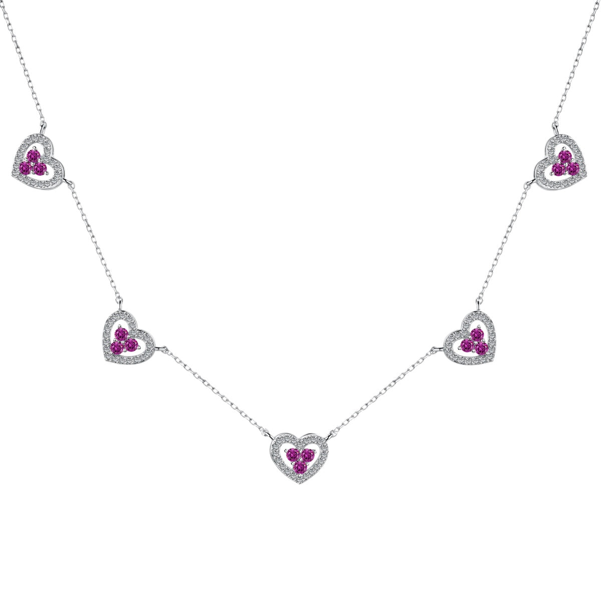 [Luck&Love]Sparkling Five Heart Necklace