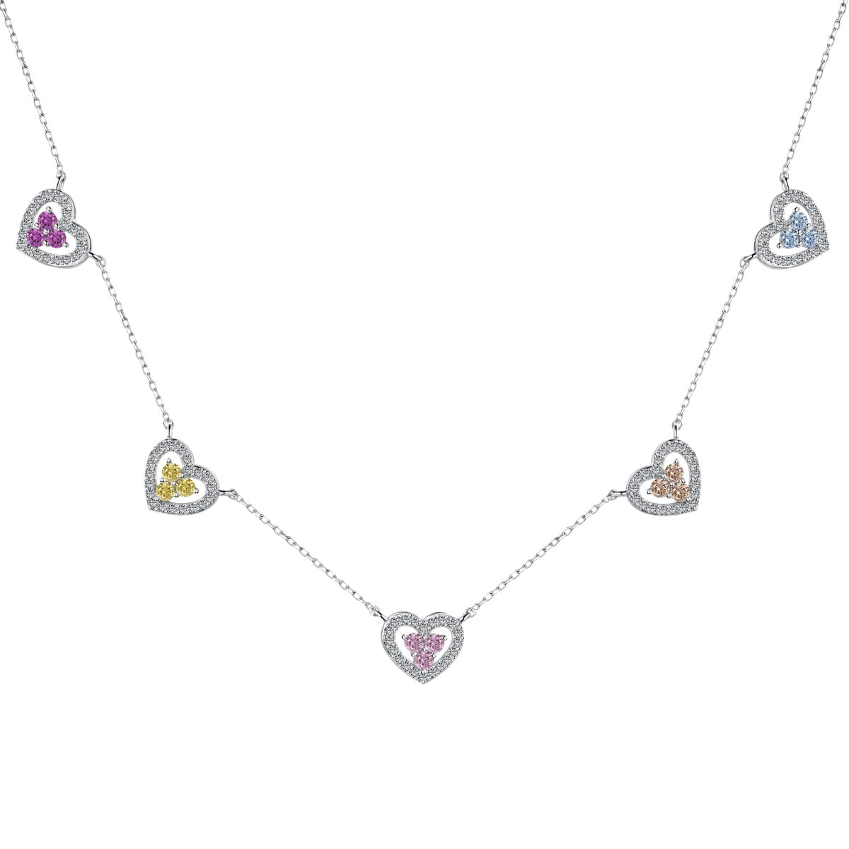 [Luck&Love]Sparkling Five Heart Necklace