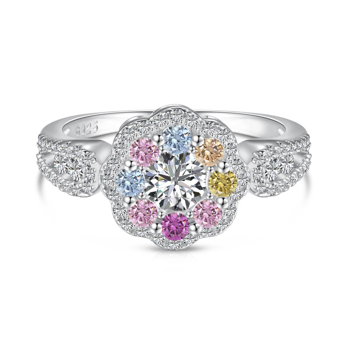 [Luck&Love]Delicate Colorful Round Cut Flower Shape Wedding Ring