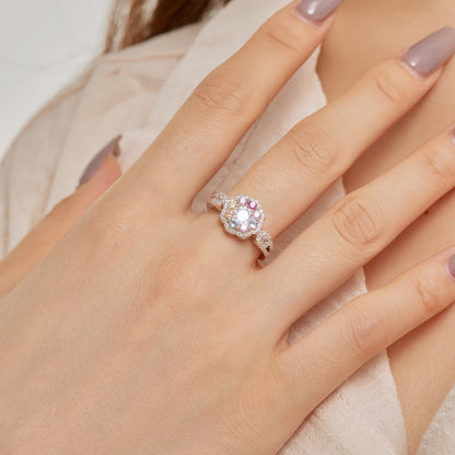 [Luck&Love]Delicate Colorful Round Cut Flower Shape Wedding Ring