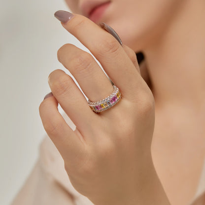 [Luck&Love]Dainty Colorful Radiant Cut Daily Ring