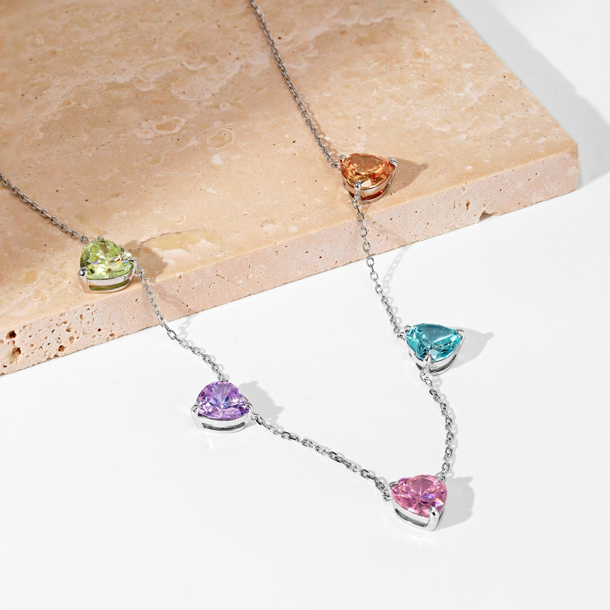 [Luck&Love]Sparkling Colorful Heart Cut Necklace