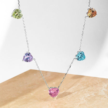 [Luck&Love]Sparkling Colorful Heart Cut Necklace