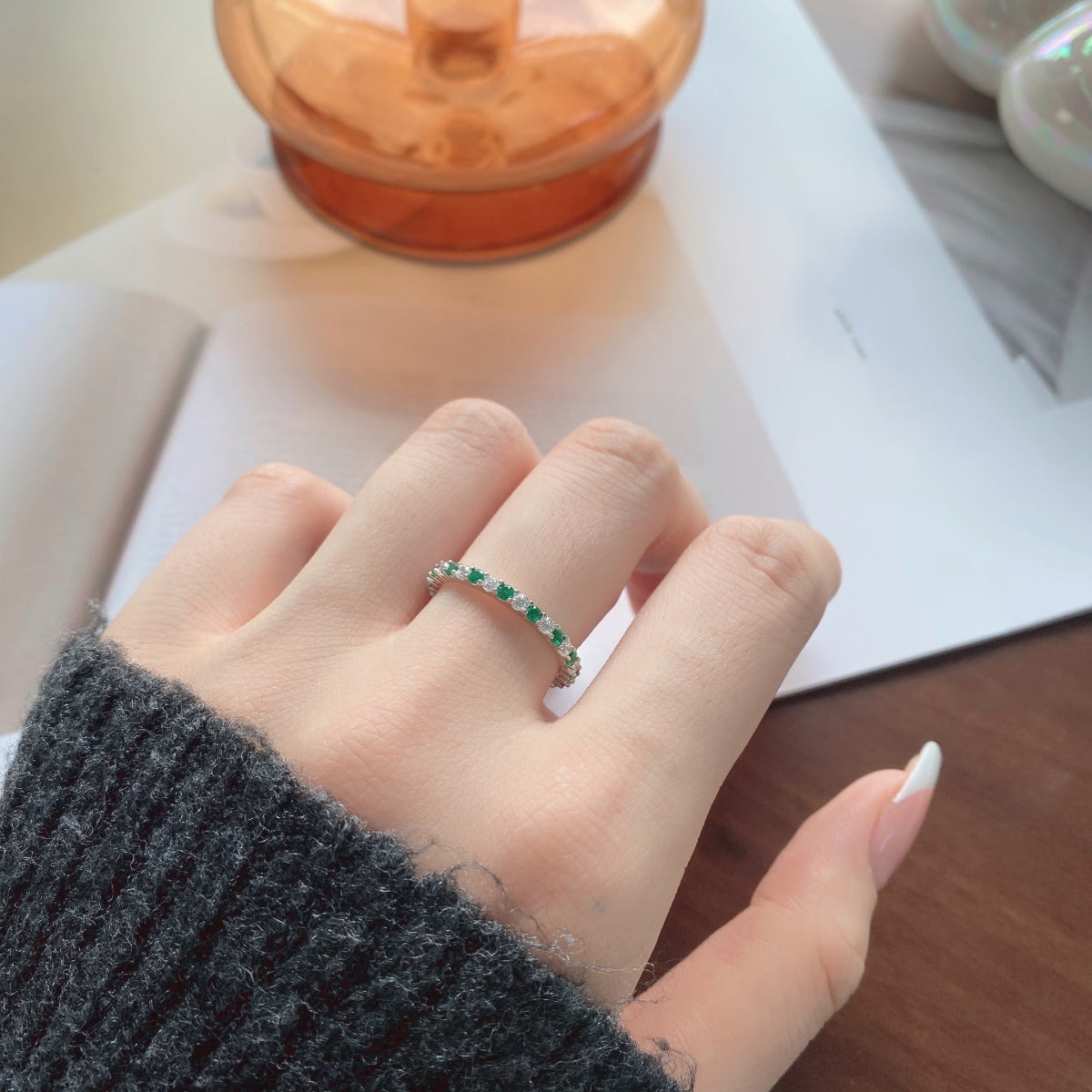 [Luck&Love]Exquisite Colorful Round Cut Tennis Ring