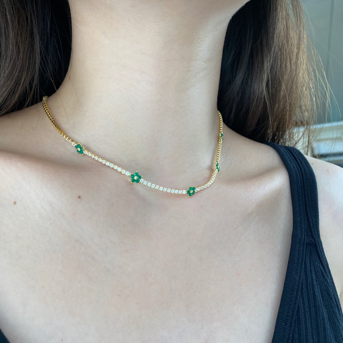 [Luck&Love]CLOVER 20 MOTIFS MALACHITE DIAMOND NECKLACE