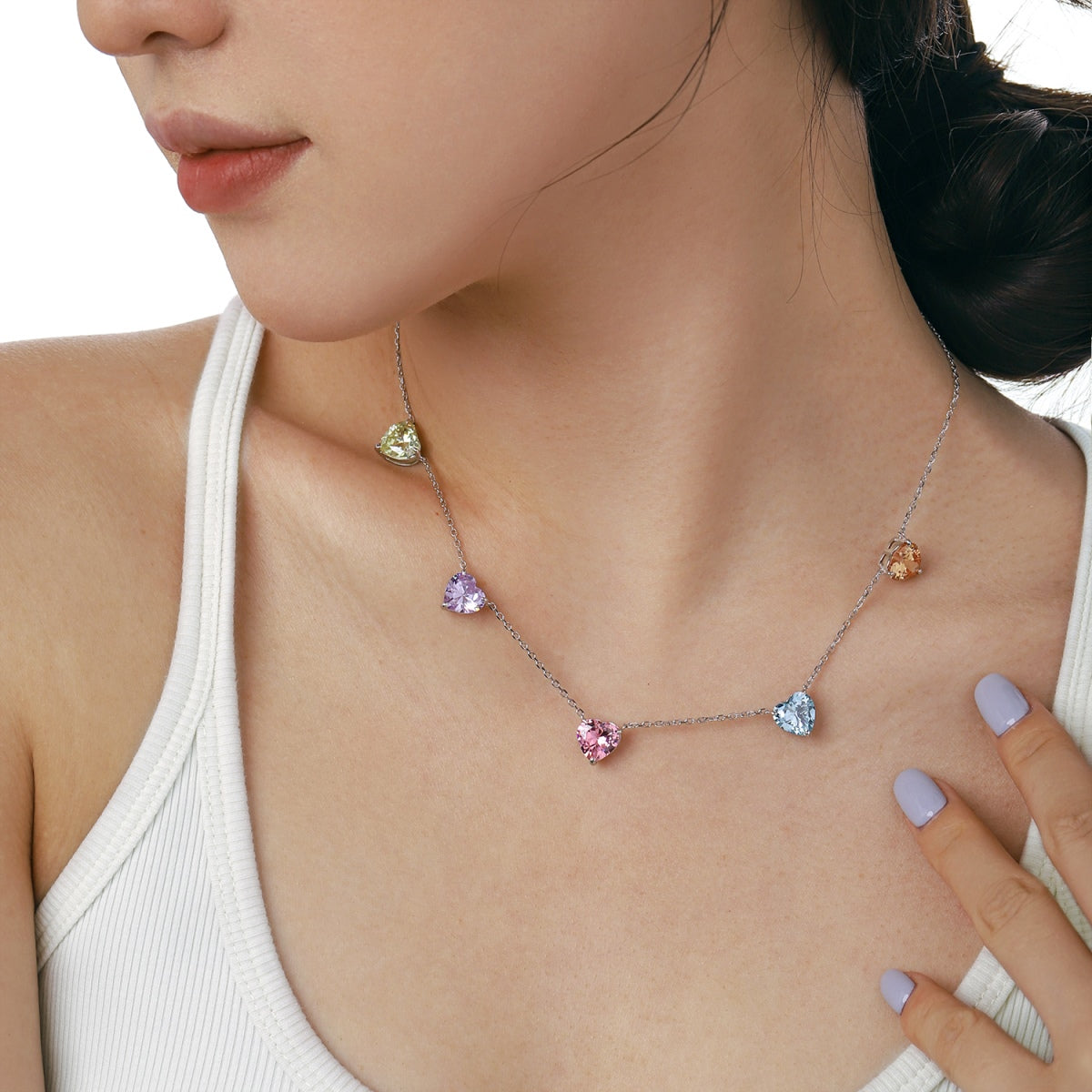 [Luck&Love]Sparkling Colorful Heart Cut Necklace