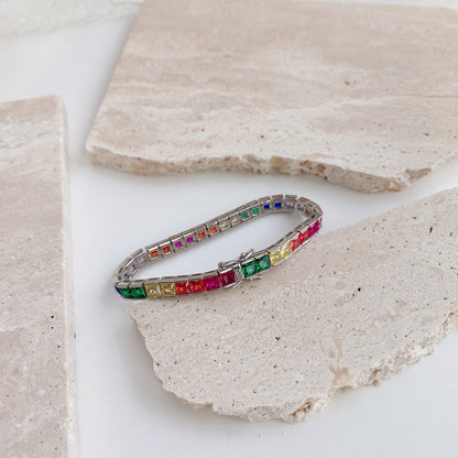 [Luck&Love]Radiant Colorful Princess Cut Tennis Bracelet