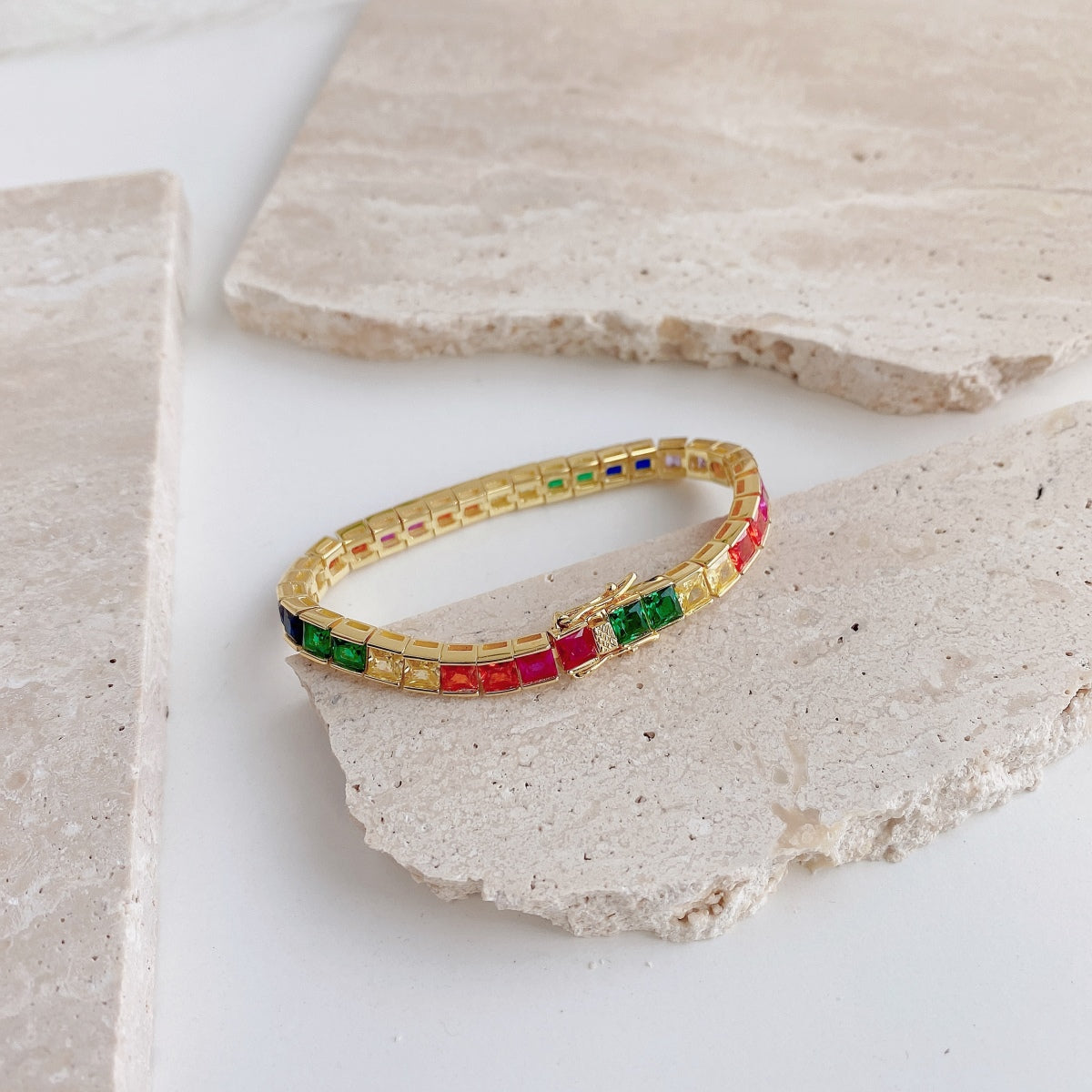 [Luck&Love]Radiant Colorful Princess Cut Tennis Bracelet