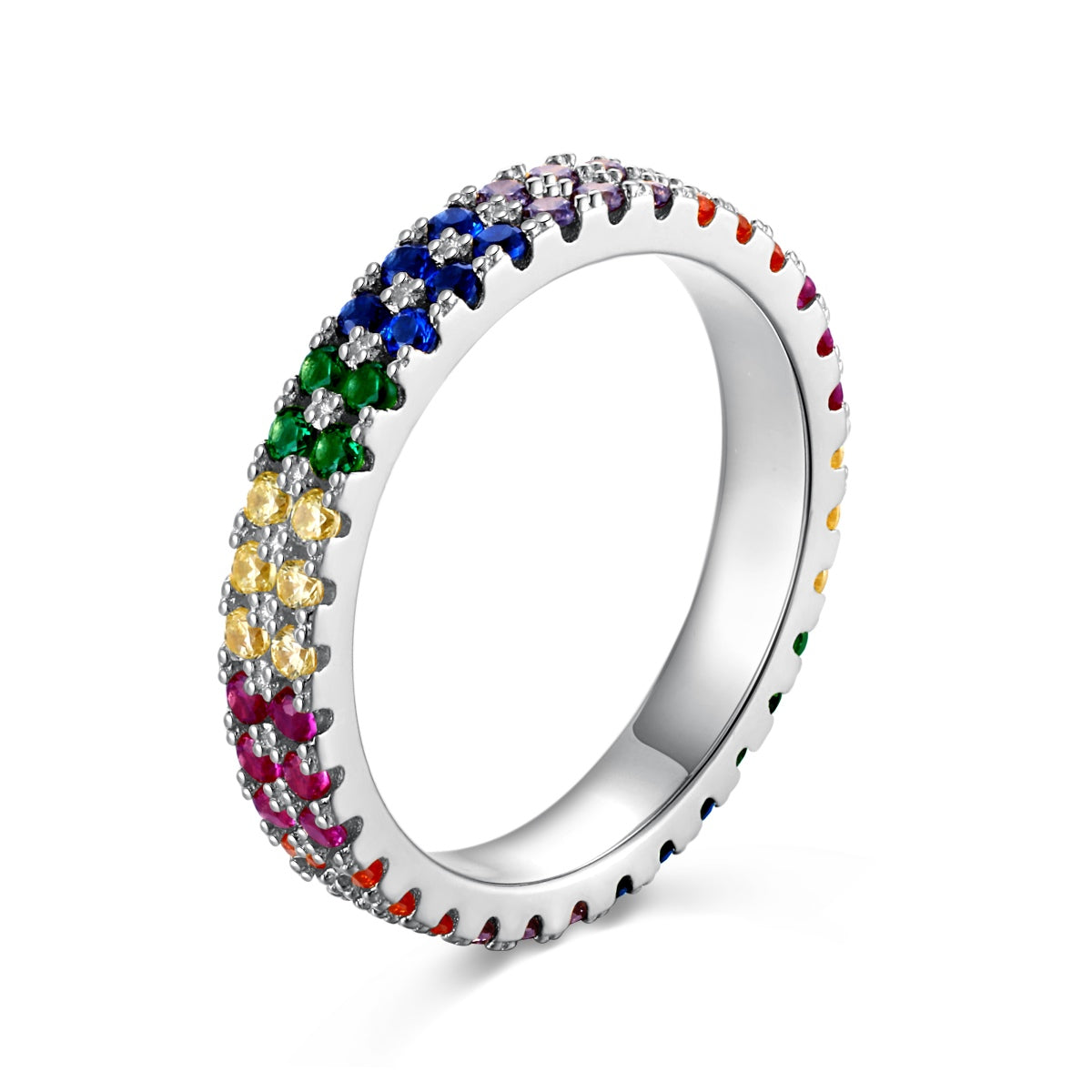 [Luck&Love]Unique Colorful Round Cut Tennis Ring