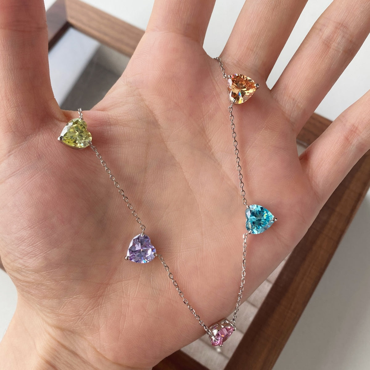 [Luck&Love]Sparkling Colorful Heart Cut Necklace