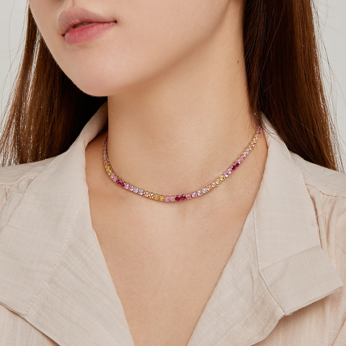 [Luck&Love]Delicate Colorful Tennis Necklace