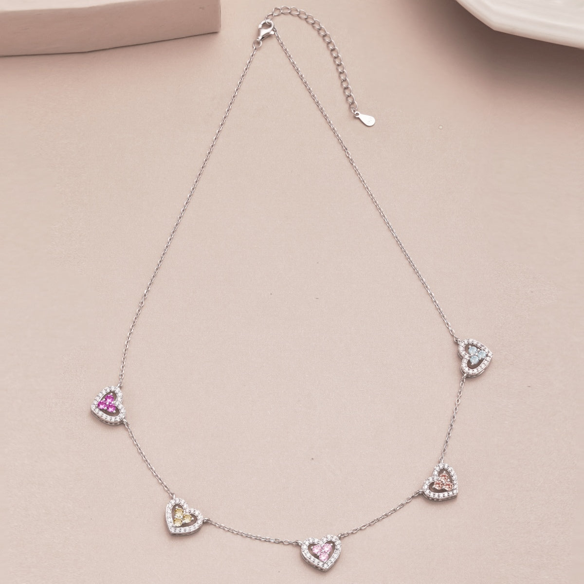 [Luck&Love]Sparkling Five Heart Necklace