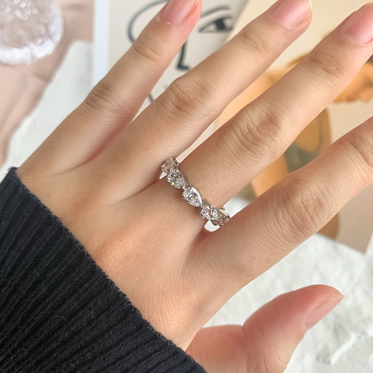 [Luck&Love]Exquisite Pear Cut Tennis Ring