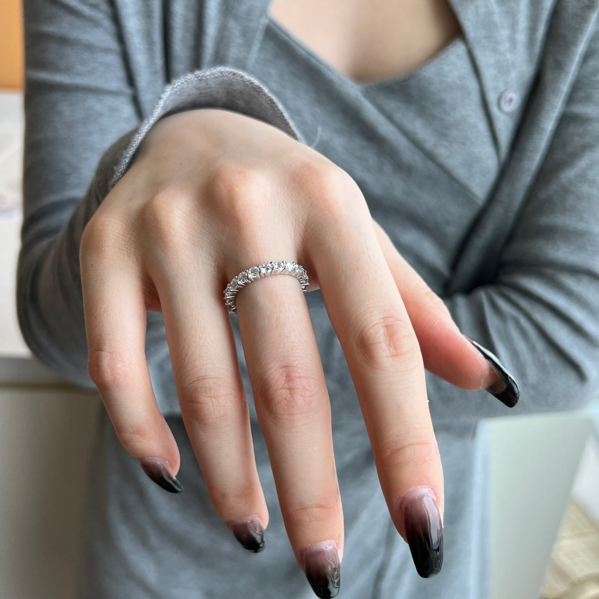 [Luck&Love]Sparkling Round Cut Tennis Ring